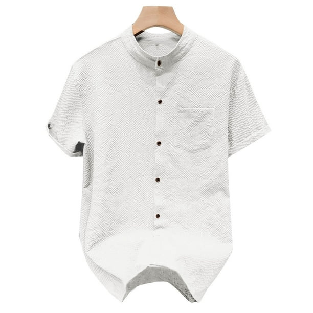 pstuiky Camisa de manga corta para hombre, Camisa casual de manga corta para hombre, estilo bolos vintage, estilo playero cubano, con botones, para verano ropa de hombre l