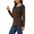 thumbnail image 4 of INSPIRE CHIC Blouse pour Femme à Rayures à Blocs de Couleur à Manches Longues T-Shirt Décontracté m Bleu Brun, 4 of 6