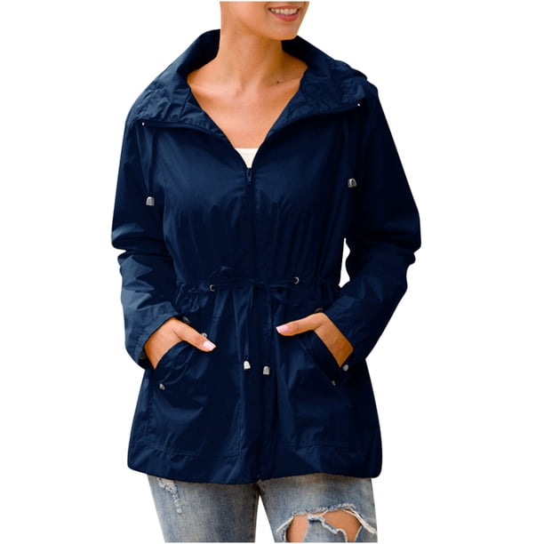 Chaqueta impermeable con capucha para mujer Anoraks, ligera y con capucha, cortavientos liso, para exteriores, impermeable, para mujer