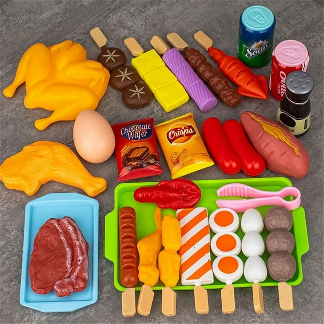 Kids Pretend Play Kitchen Toys Food Toys Simulation Food Cookware Cooking BBQ Kit Role Play Game Educational Gift For Children