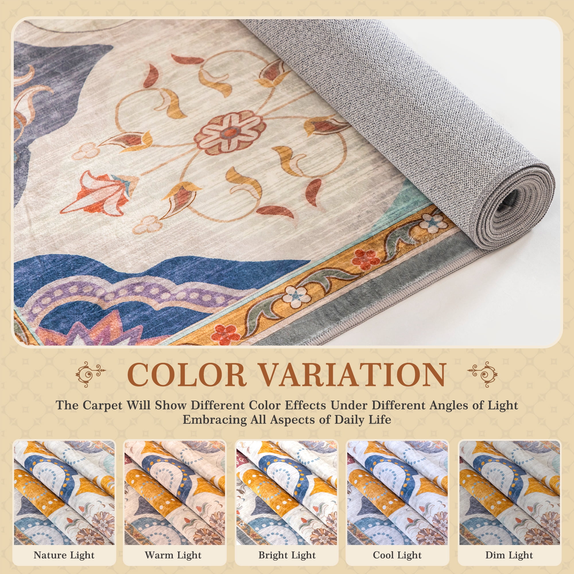 EnHomee Area Rugs for Living Room 4x6 Area Rugs Machine Washable Area Rugs Vintage Boho Indoor Area Rugs for Bedroom,Colorful
