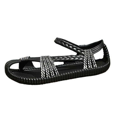 

aDJFDGT Black Strappy Sandals Women Arch Support Eva Hand Knitted Sandals Slip Comfortable Breathable Casual Unisex Braided Sandals Summer Beach Sandals