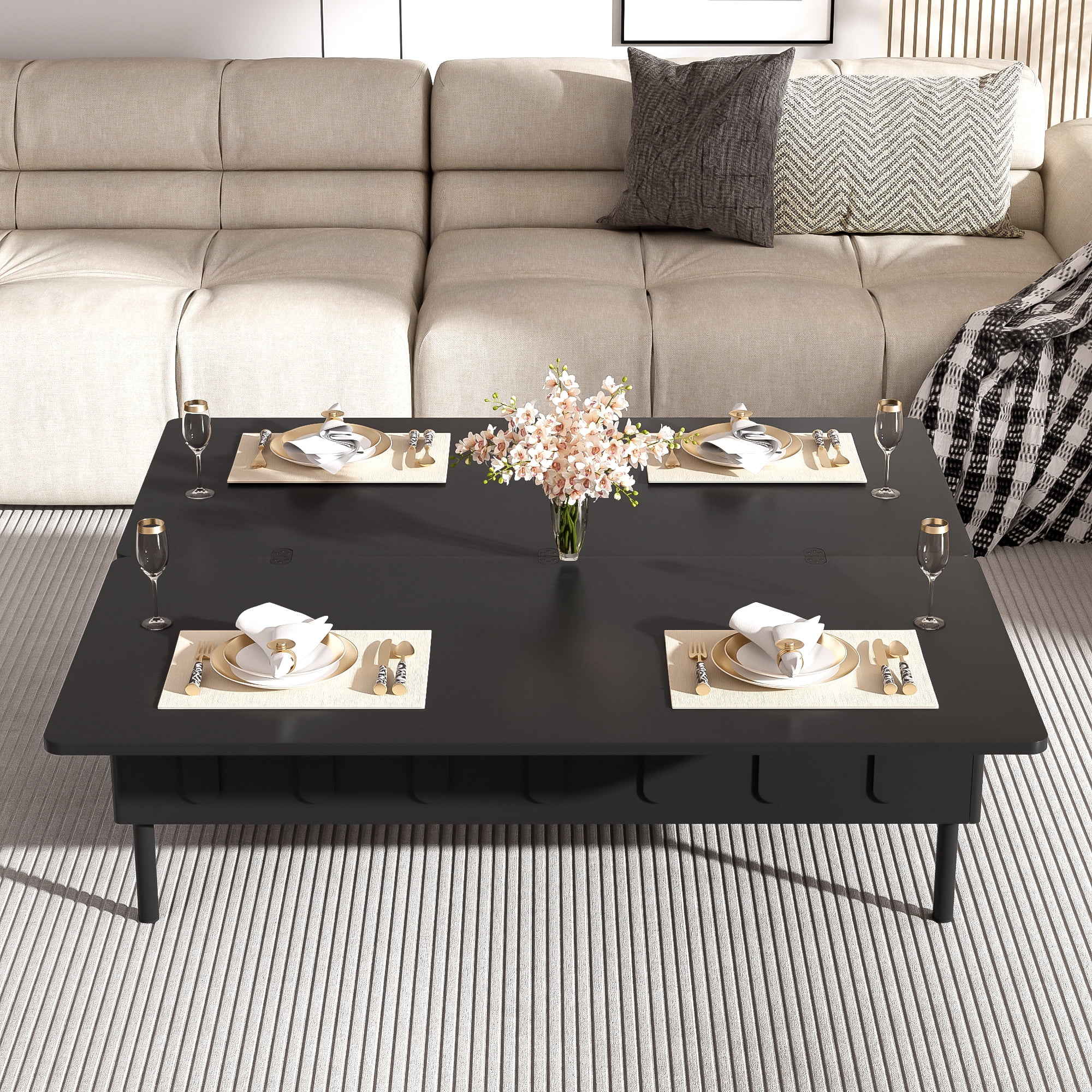 Euroco Modern Lift-Top Convertible Coffee Table – Multifunctional Workstation, Dining & Storage Table for Small Spaces
