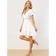 thumbnail image 3 of Vestido de verano para mujer con cuello en V, manga corta, ribete de croché, línea A, dobladillo con volantes blanco L, 3 of 6