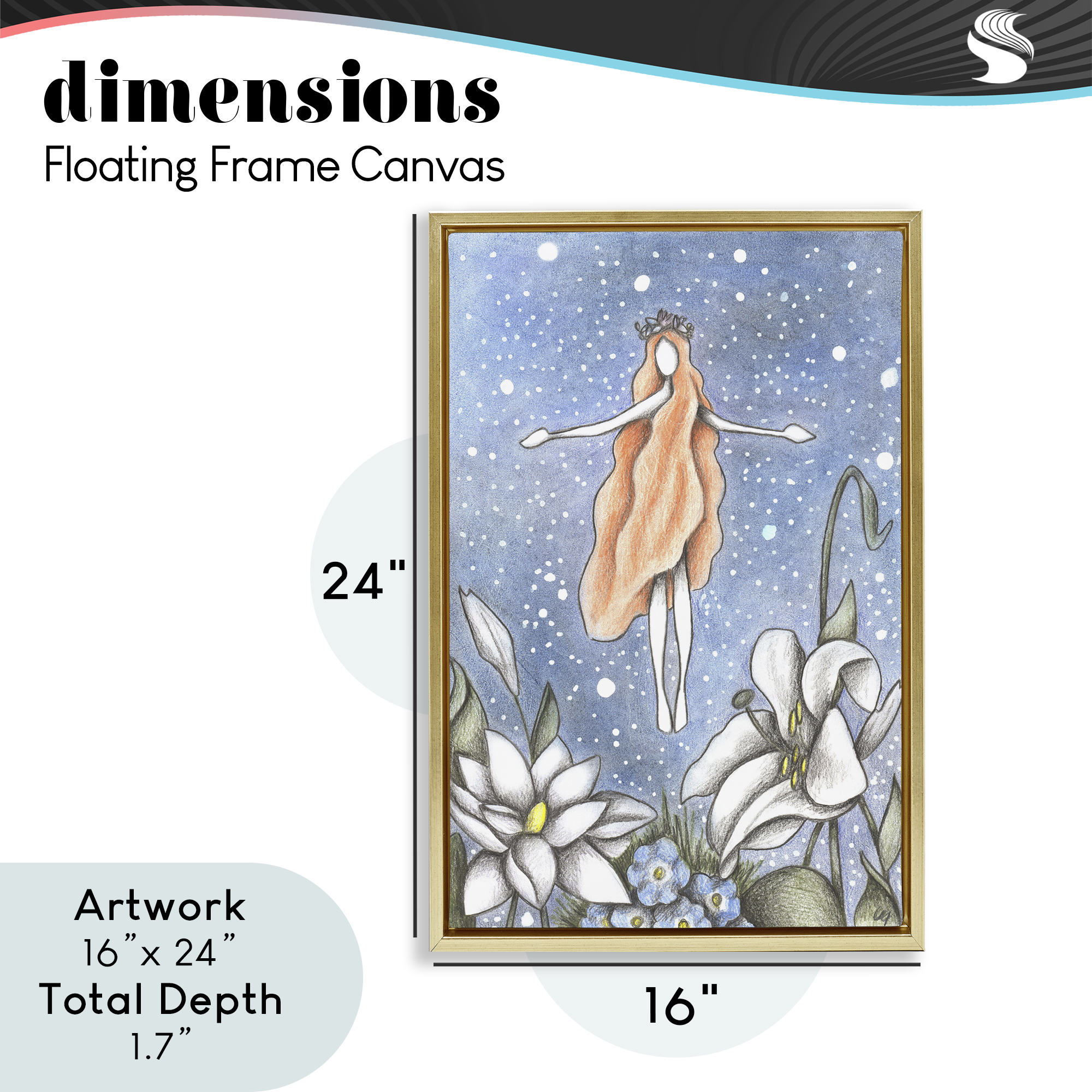 Mystical Garden Fairy Sparkle Gold Framed Floater Canvas Wall Art, design by Cecilia Battaini
