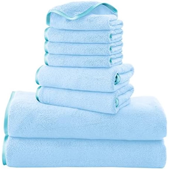 Microfiber 8-Piece Towel Set, 2 Bath Towels, 2 Hand Towels, and 4 Wash Cloths, Ultra Soft Highly Absorbent Towels for Bathroom, Gym, Hotel, Beach and Spa (Aquamarine)