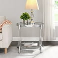 thumbnail image 2 of Acrylic Side Table, Round Glass End Table with Tempered Glass Top and Silver Metal Edge, Clear Small Bedside Tables Nightstand with Storage Shelf, 2-Tier Circular Accent Table, Chrome, 2 of 7