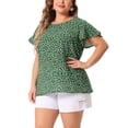 thumbnail image 4 of Agnes Orinda Women's Plus Size Retro Ditsy Floral Short Sleeve Round Neck Blouses, 4 of 5