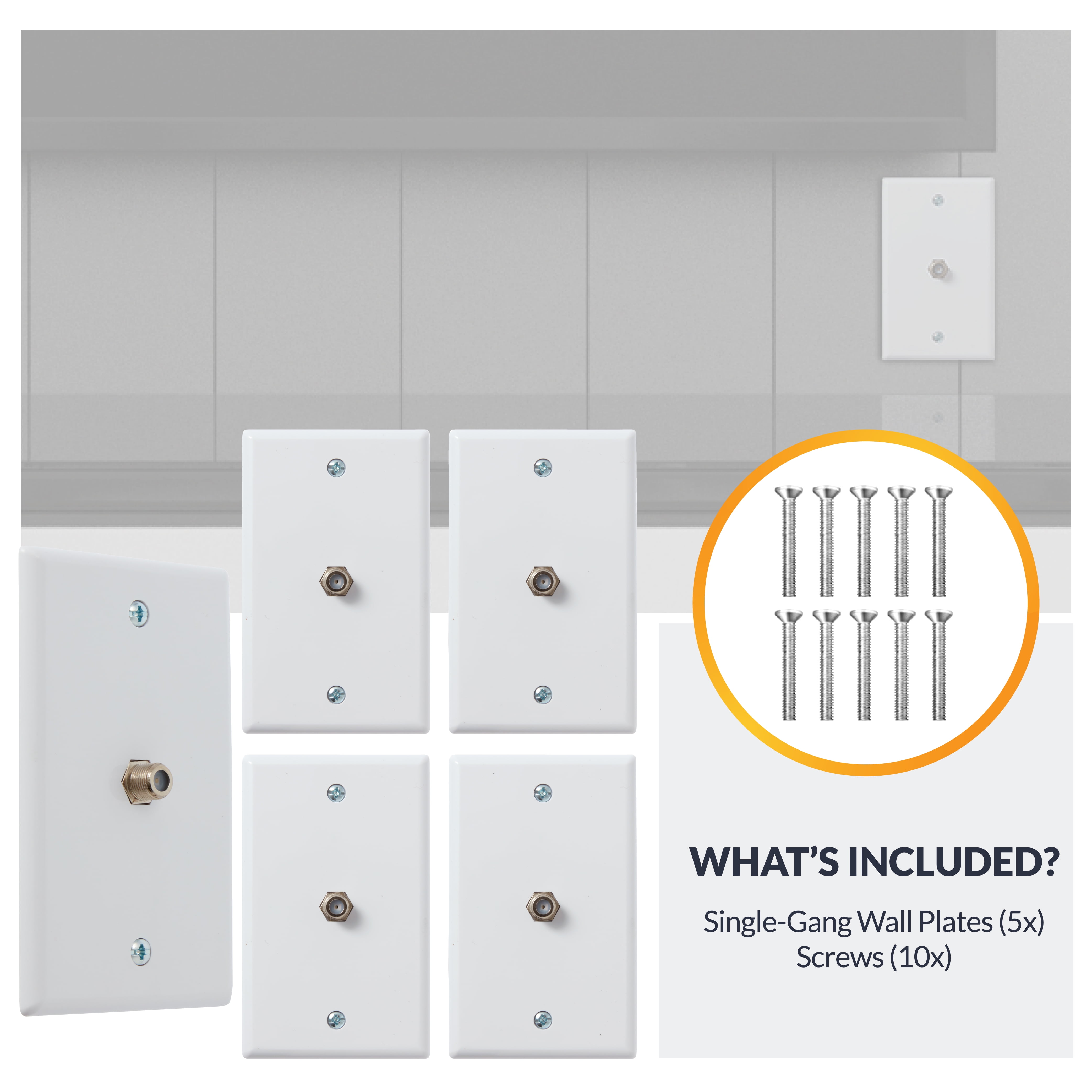 Newhouse Hardware 2-Port TV Cable Wall Plate, F Connector, for Coax Cable, Double Gang Video Wall Jack, 5-Pack, White