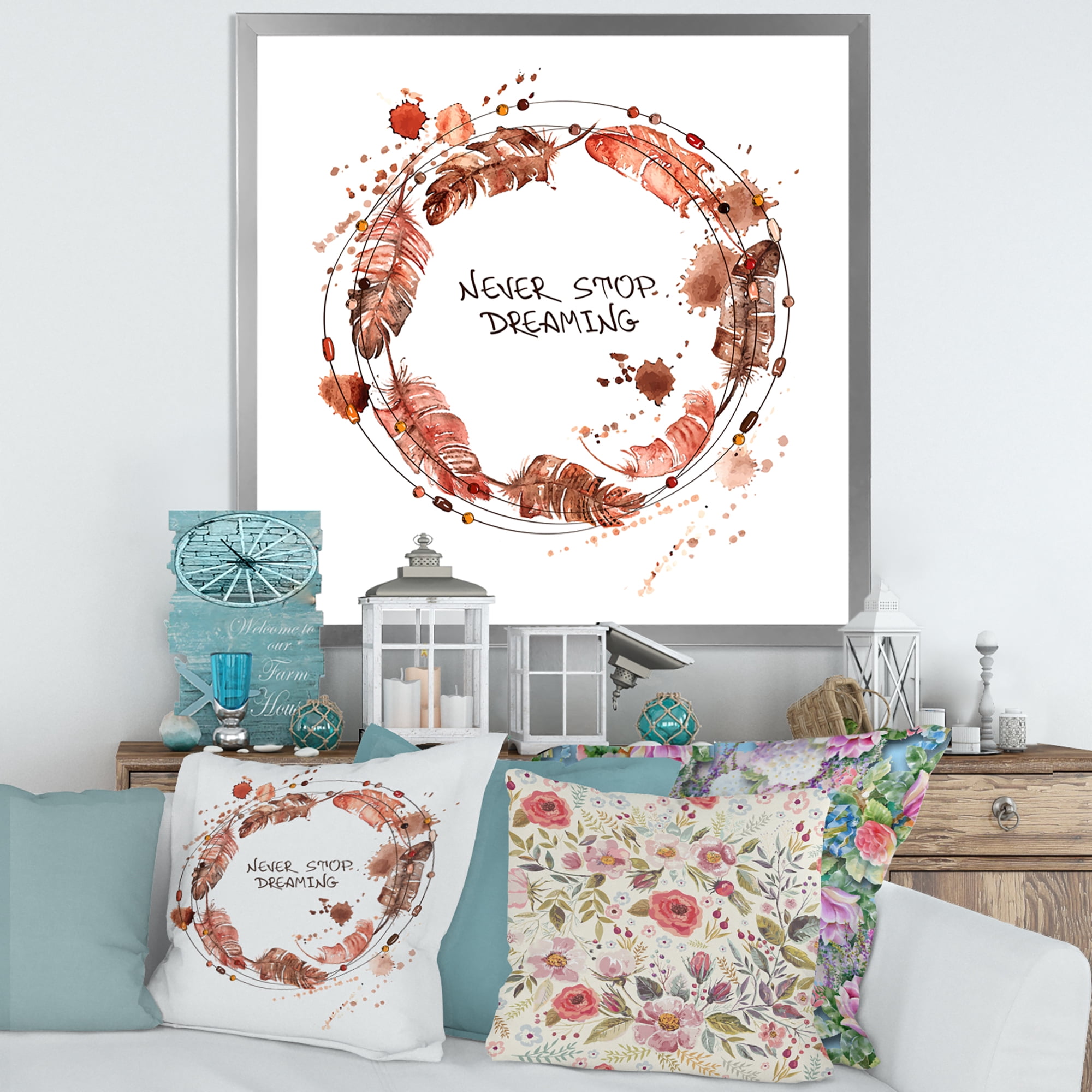 Designart 'Impression Of Bird Feathers Wreath' Traditional Framed Art Print