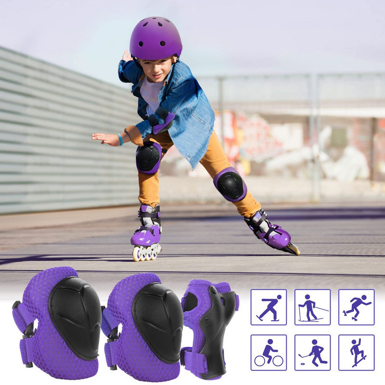 Kids Bike Helmet Set Skateboard Knee Pads, Helmet Pad Set Protective Gear Set Adjustable for Girls Kids 3-10yrs Helmet Elbow Pads Wrist Guards for Sport Cycling Bike Roller Skating Scooter