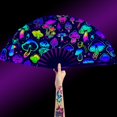 thumbnail image 2 of shiyou-13 Inch Rave Hand Fan,Clack Fan,Large Folding Hand Fan for Festivals, Halloween, Drag Queen, Rainbow for Women & Rave Accessories (Mushroom）, 2 of 4
