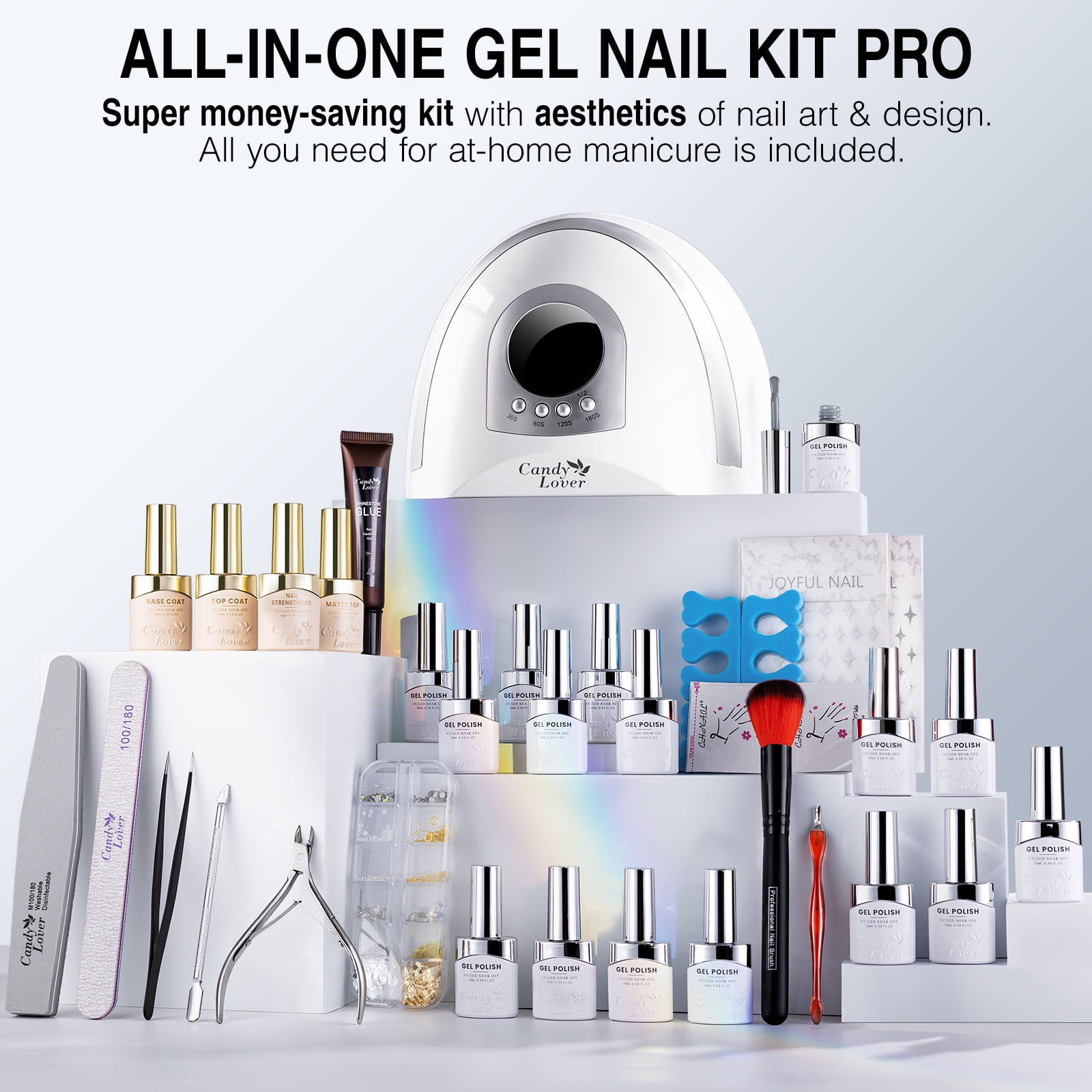 Candy Lover Gel Nail Kit with UV Lamp, 16 Colors Elegant Nudes Gel Nail Polish Set, 132W UV Nail Light & Nail Art Accessories, Valentine's Gift for Girls Women