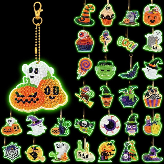 30 llaveros WILLBOND con diamantes que brillan en la oscuridad para Halloween