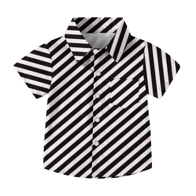 Lenpel Chemises à Boutons pour Enfants Garçons Filles Manches Courtes Blouses à Rayures Col Décontracté Tops d'Été Amples