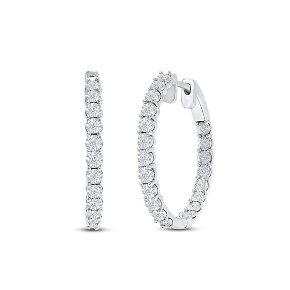 AFFY 1/4 Carat Round Shape Diamond Hoop Earrings For Women In 14K Gold Over Sterling Silver (0.25 Cttw, I2-I3 Clarity)