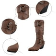 thumbnail image 3 of Slouchy Mid Calf Boots for Women Trendy Leather Pointed Toe Chunky Heel Buckle Knee High Riding Tall Boots, 3 of 9