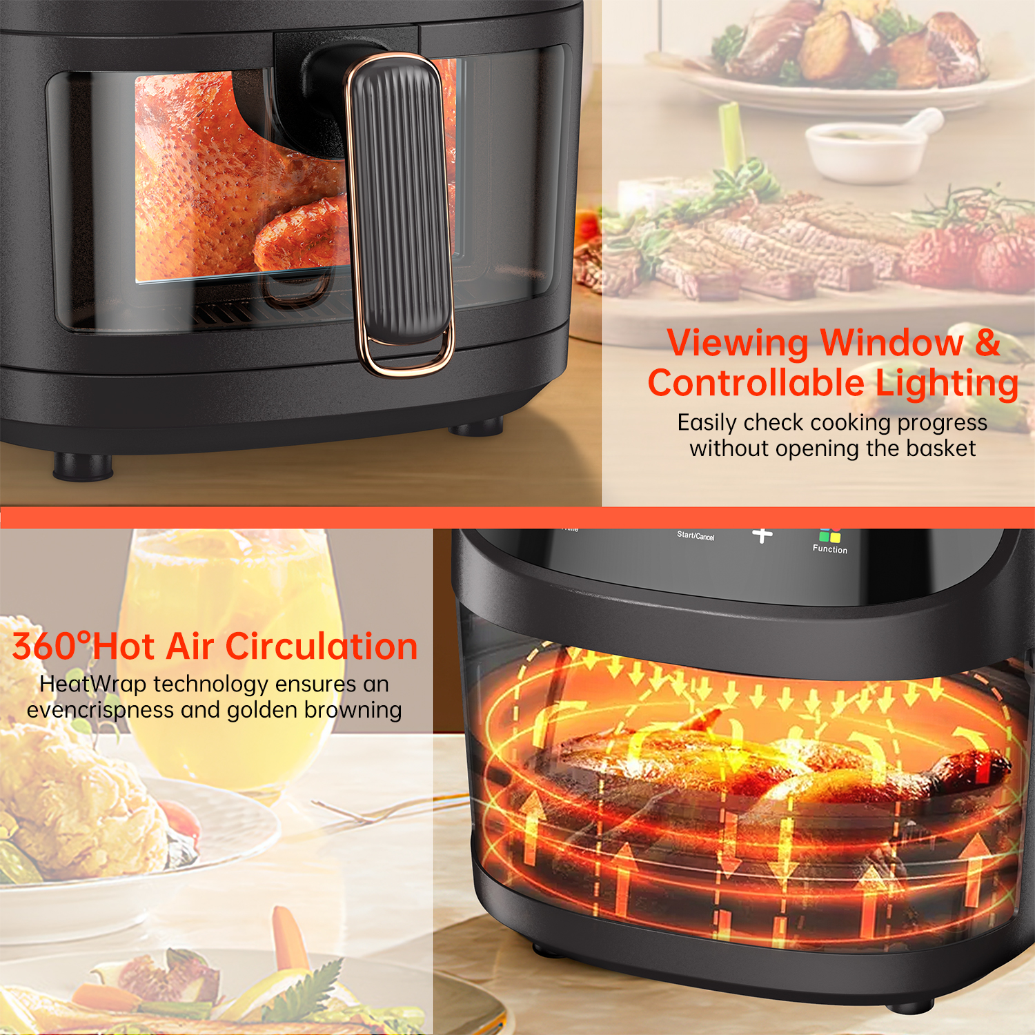 Air Fryer 5L Large Capacity Touch Screen Smart Fryers Household Multi-function Window Visible Air fryer that Crisps, Roasts, Reheats, & Dehydrates - image 3 of 7