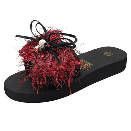 

Youmylove Women Slide Slippers Fashion Beach Breathable Sandals Home Slipper Flip-Flops Wedges Shoes Leisure Comfort Cozy Daily Walking