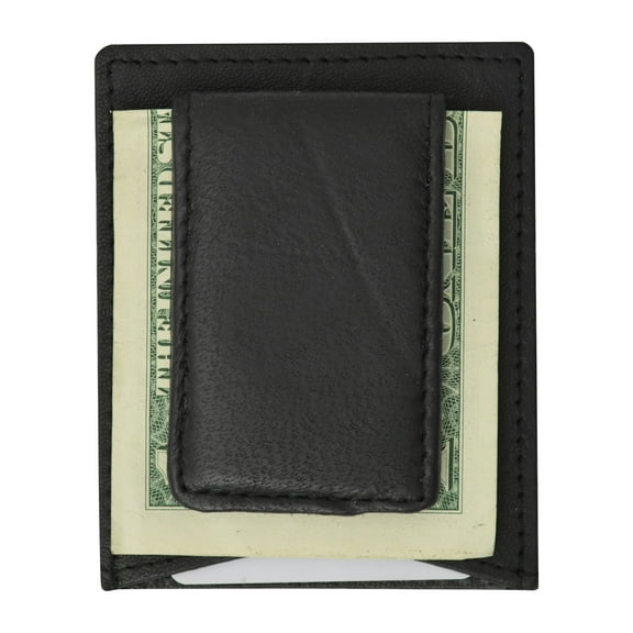 Mens Genuine Leather Magnetic Money Clip Credit Card Holder Wallet 910R (C) Black