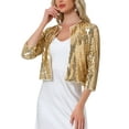 thumbnail image 4 of INSPIRE CHIC Sequin Cardigan for Women's Glitter 3/4 Sleeve Open Front Party Jackets XS Gold, 4 of 6