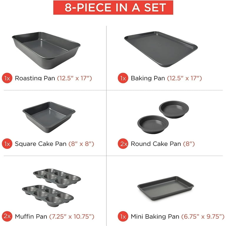 Elbee 8-Pc Baking Pan Kitchen Set Carbon Steel Bakeware Essential Baking  Supplies