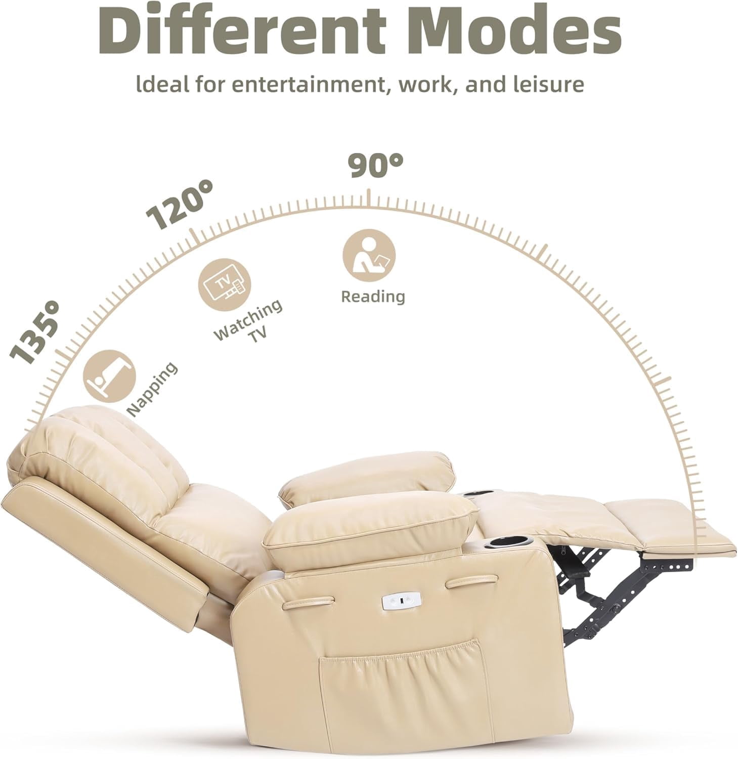 Oversized Electric Power Recliner Chair with Heat & Massage - 360° Swivel Rocker Recliner for Living Room, PU Leather Recliner with 1.5X Sponge Filling, 22" Large Seat Lazyboy Style.