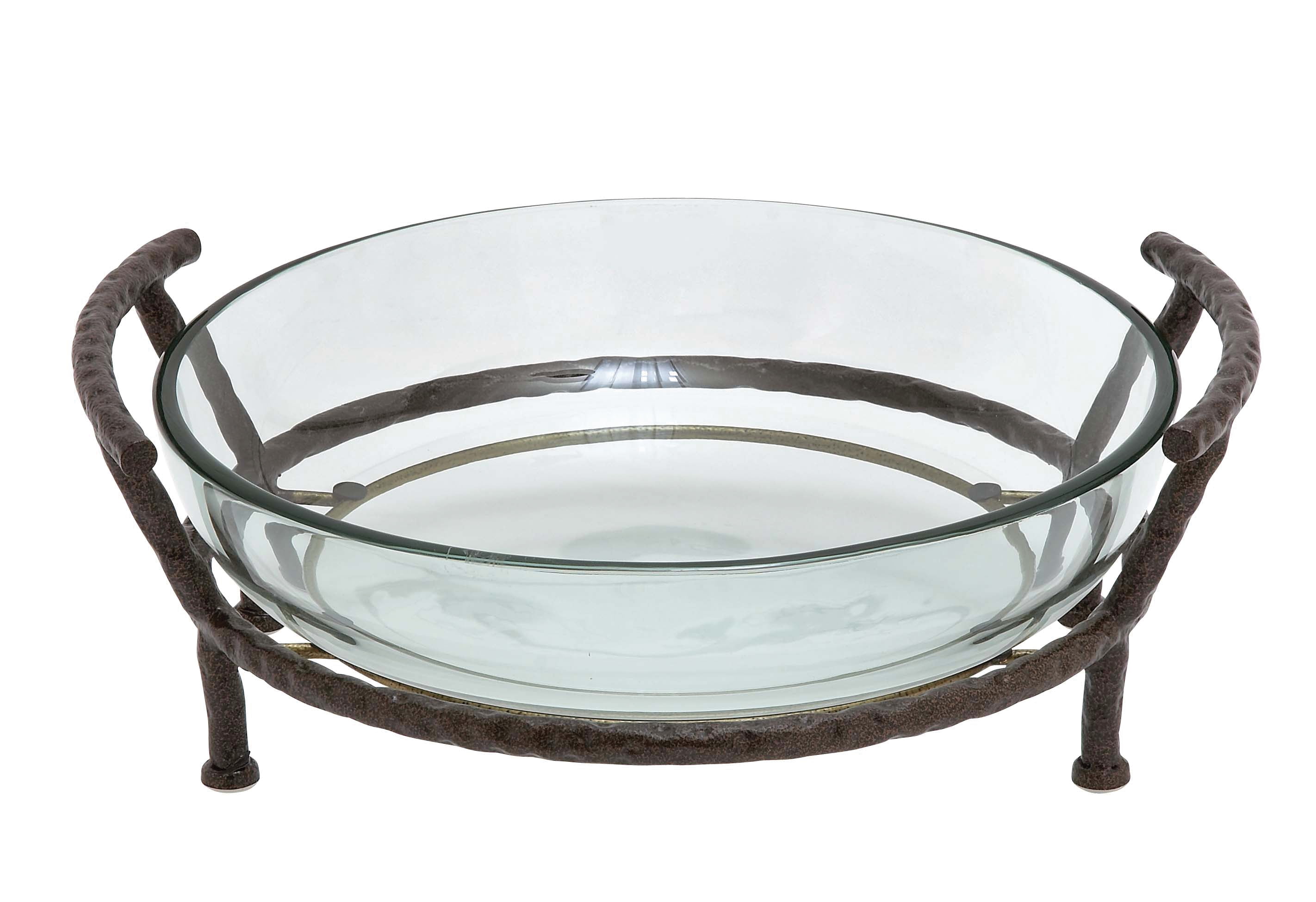 Decmode Traditional 7 X 19 Inch Oval Glass Bowl With Iron Stand