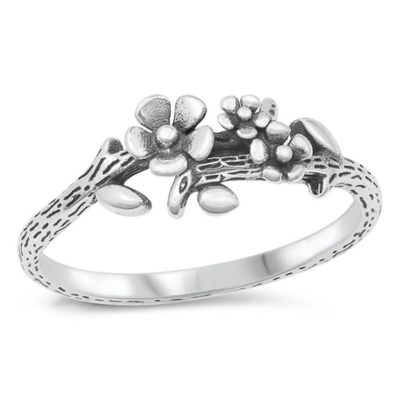Wood Branch Plumeria Nature Ring .925 Sterling Silver Band Jewelry Female Male Unisex Size 5