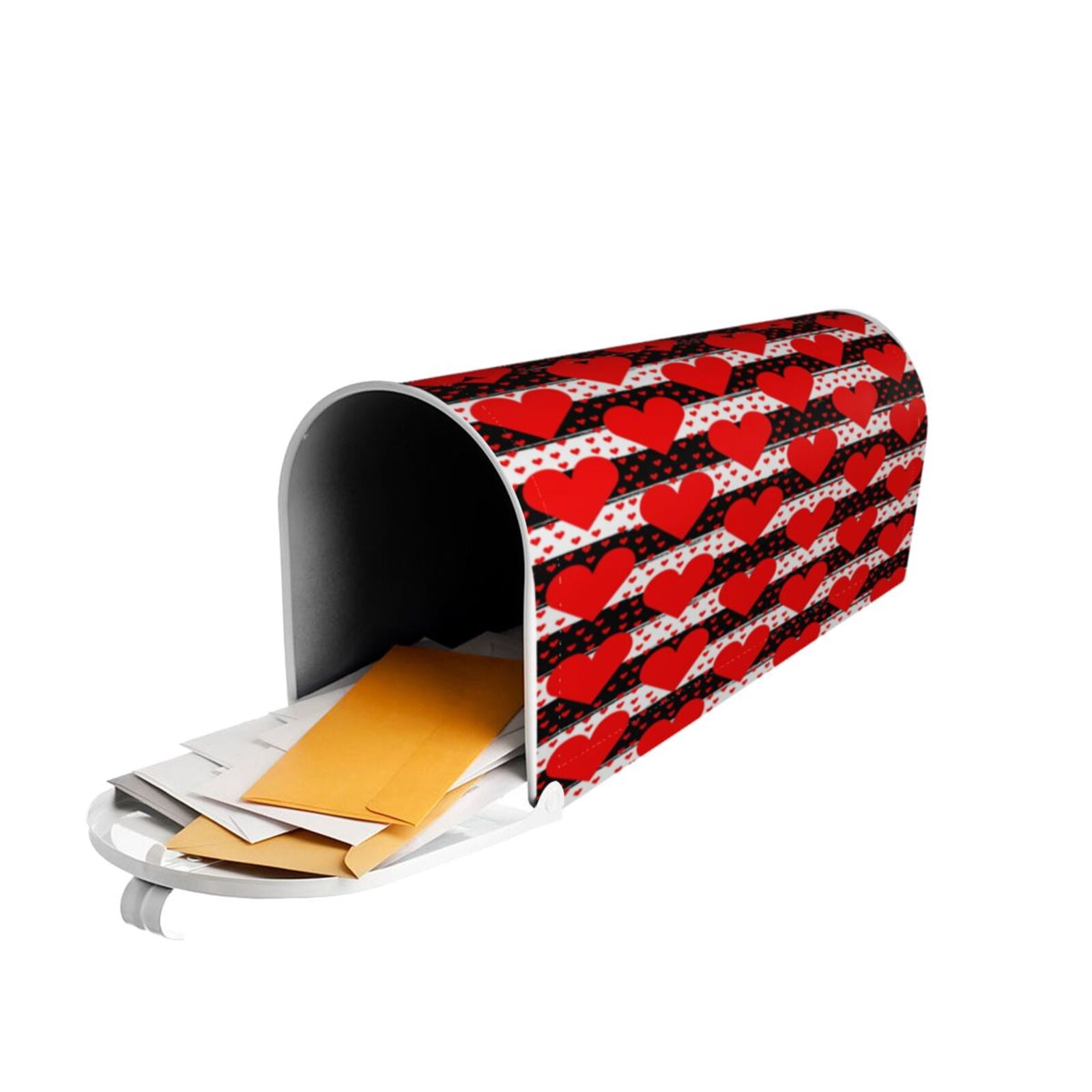 Xecao Black and white striped and red hearts for Mailbox Cover with Magnetic Strips, Waterproof and Sunscreen, Adds a Decorative Touch to Your Garden Yard-21x18 in