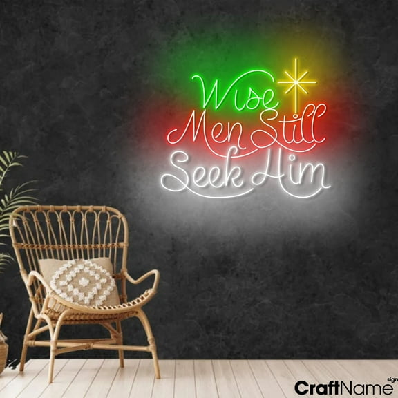 Craftnamesign Wise Men Still Seek Him Neon Sign, Jesus LED Light Wall Art Christmas Decor