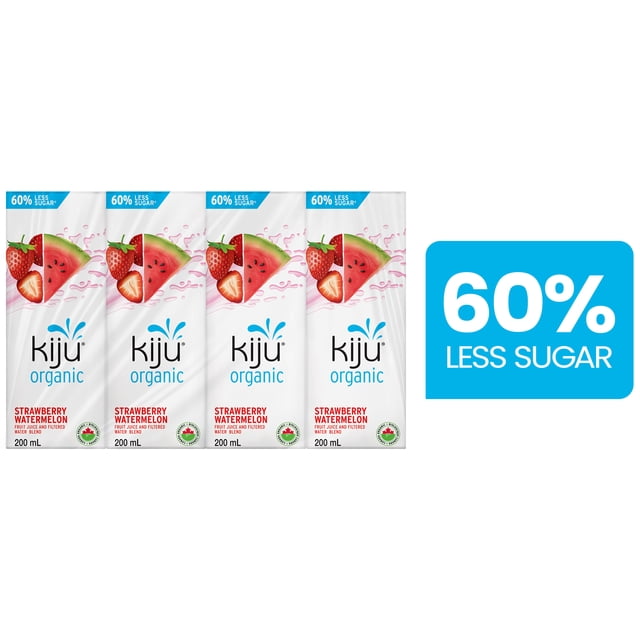 Kiju 60% Less Sugar Organic Strawberry Watermelon Juice Boxes, 4X200 mL
