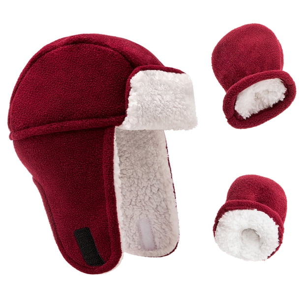 Sonducket Sombrero para niños pequeños Manoplas cómodas de lana de algodón Sin daños en la piel Guantes de invierno Sombreros Vino rojo Sonducket AP009418-08B