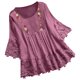 thumbnail image 2 of Fiudx Ofertas Flash Del Día Solo En Línea Moda Mujer Verano Casual Tops Cuello Redondo Encaje Manga Corta Camiseta Blusa, 2 of 7