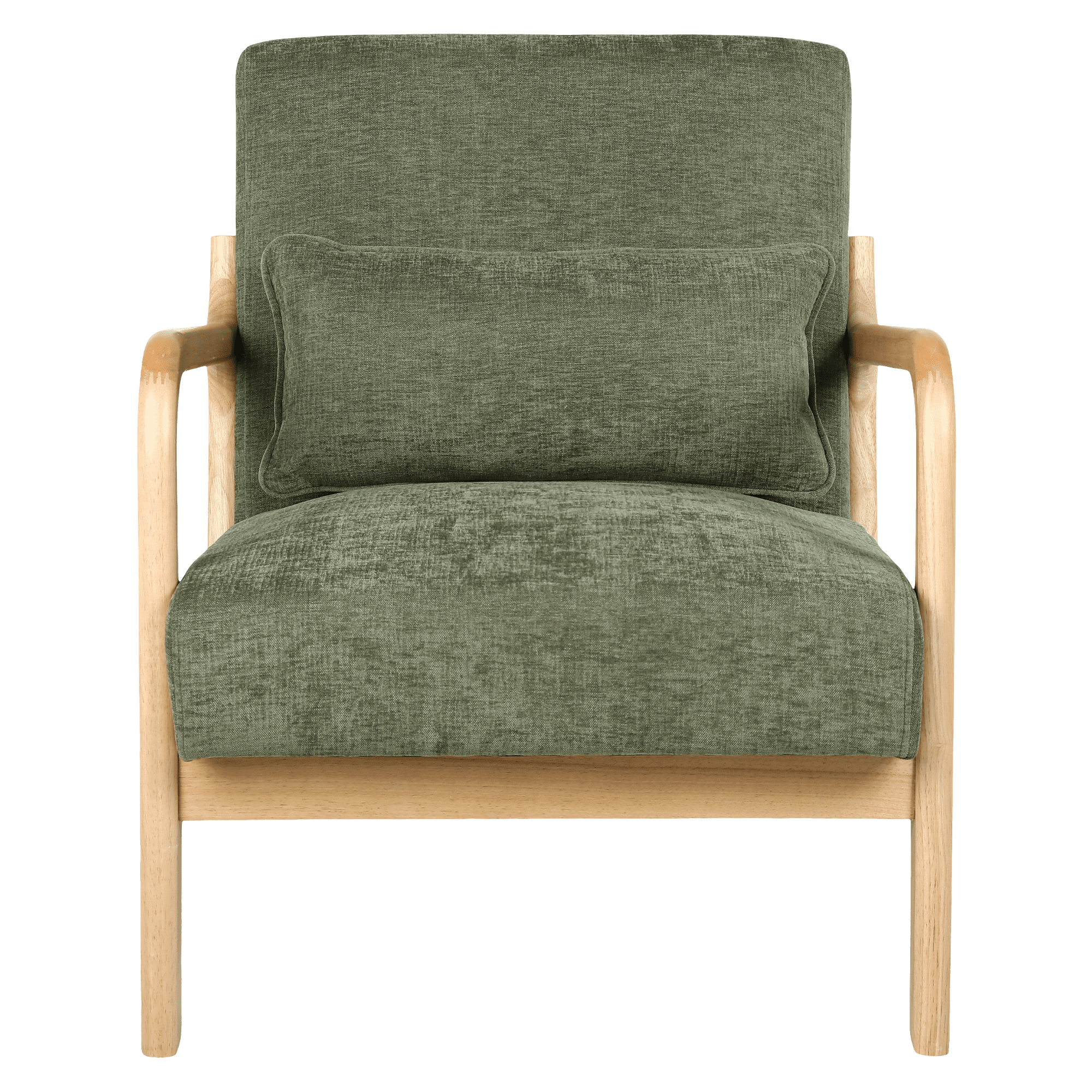 Leumius Accent Chair, Mid Century Modern Armchair with Solid Wood Frame and Detachable Lumbar Pillow for Living Room, Bedroom, Office Green
