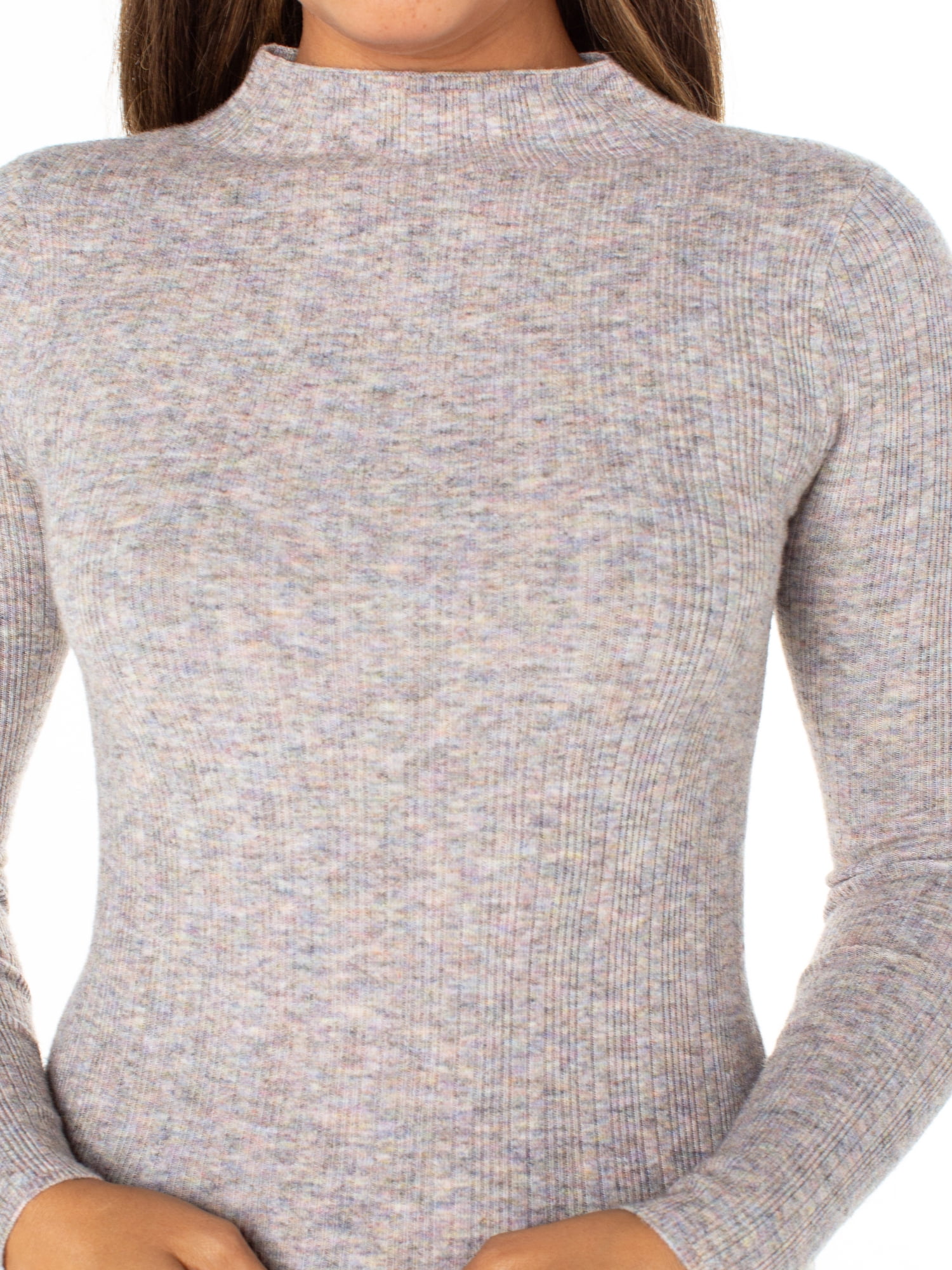 Celebrity Pink Women's Mock Neck Rib Top with Long Sleeves, Sizes XS-XXXL