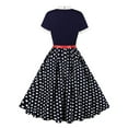 thumbnail image 4 of PuLe 【New】 Summer Short Sleeve Dress 50s Style Dresses for Women Vintage Short Sleeve Tie Neck Swing Dress Midi Prom Dress with Belt Audrey Hepburn Style, 4 of 5