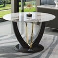 thumbnail image 2 of DAJU 48 Inch Diameter Round Tempered Glass Dining Table-Modern Design,V-Shaped MDF Legs. Imitation Marble Texture Sticker,MDF Painting., 2 of 12
