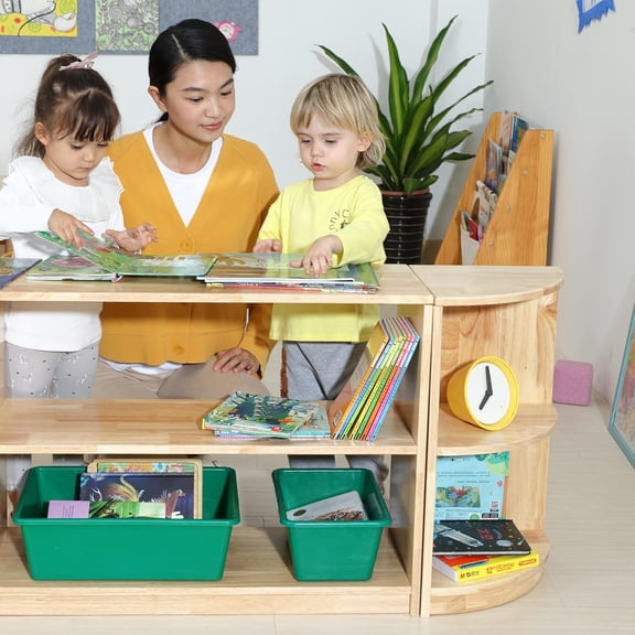 Corner Storage Bookcase  Shelf-Toy,Books,Arts,Crafts&Supplies Organizer for Kids Toddler Nursery (3-Tier Corner Cabinet)