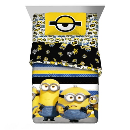 Minions Kids Twin Bed in a Bag, Comforter and Sheets, Yellow, Universal