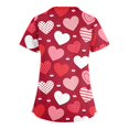 thumbnail image 3 of Minjewel Women's V-Neck Workwear Blouse Short Sleeve Pocket Top Heart Print Side Slit Nurse Uniform Casual Summer Tee,Deep Red XL, 3 of 4