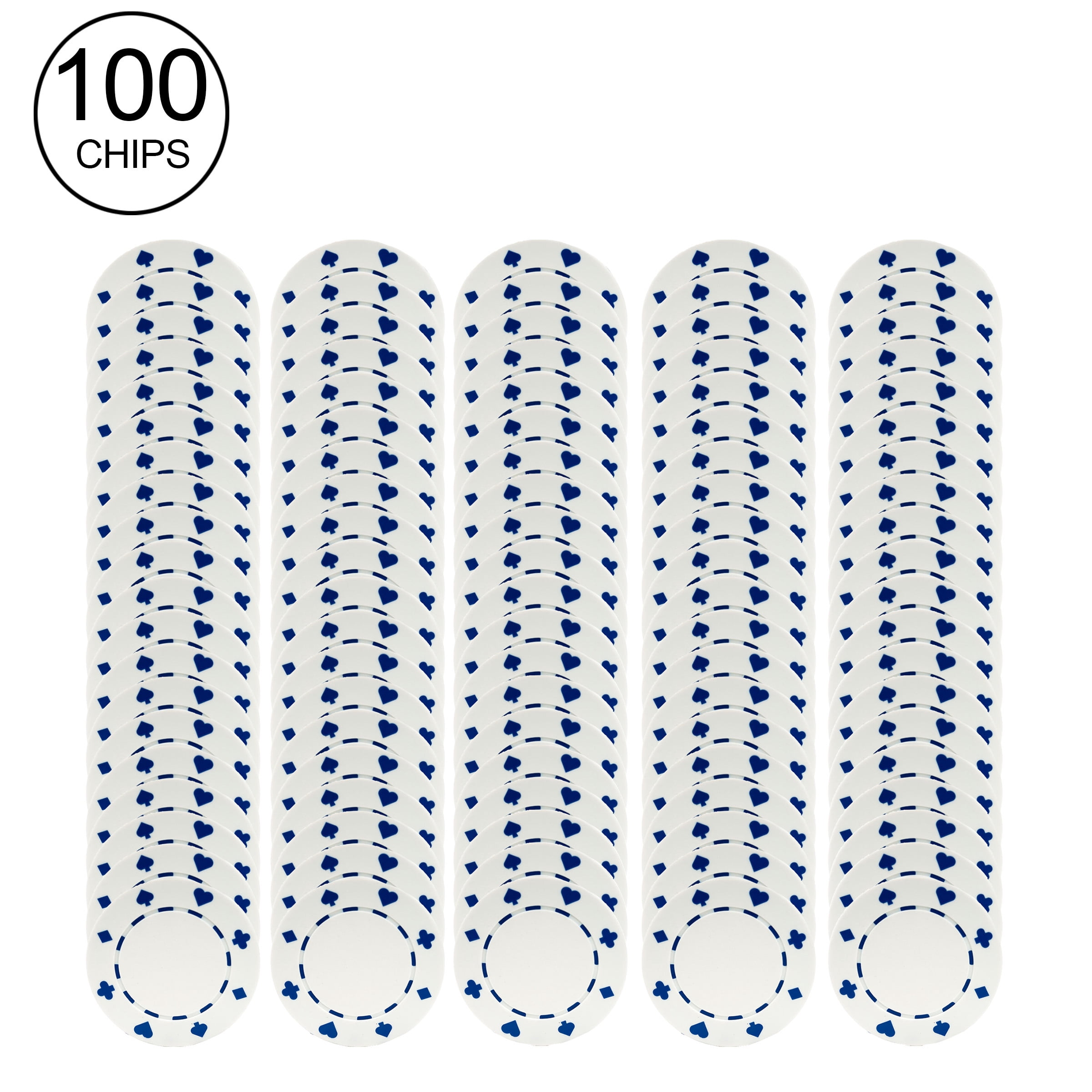 Trademark Games 100-Piece Set of 11.5g Poker Chips with Suited Design, White