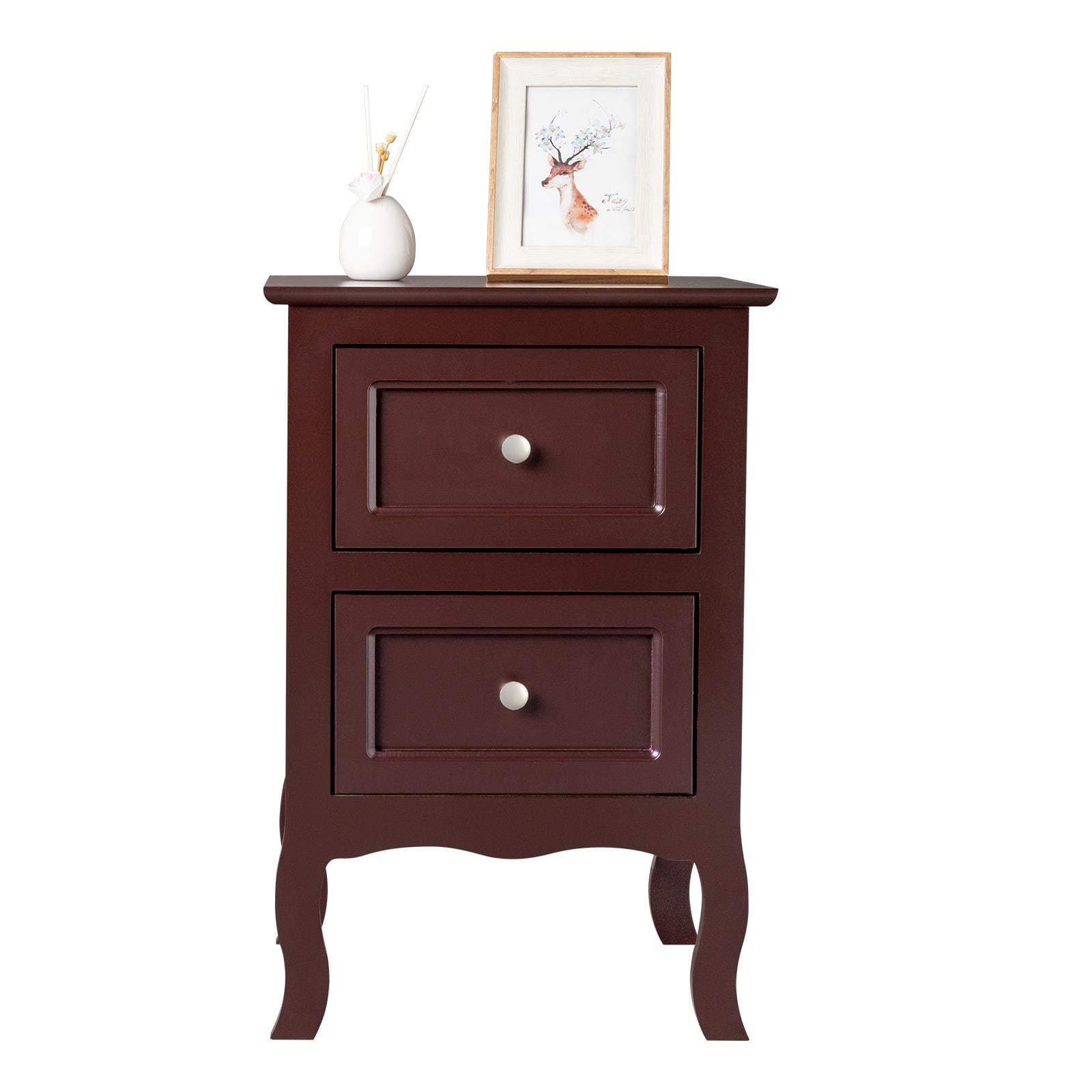 UBesGoo Nightstand, 2-Drawer Bedside Table, Wood End Side, Country Style Set of 2, Brown