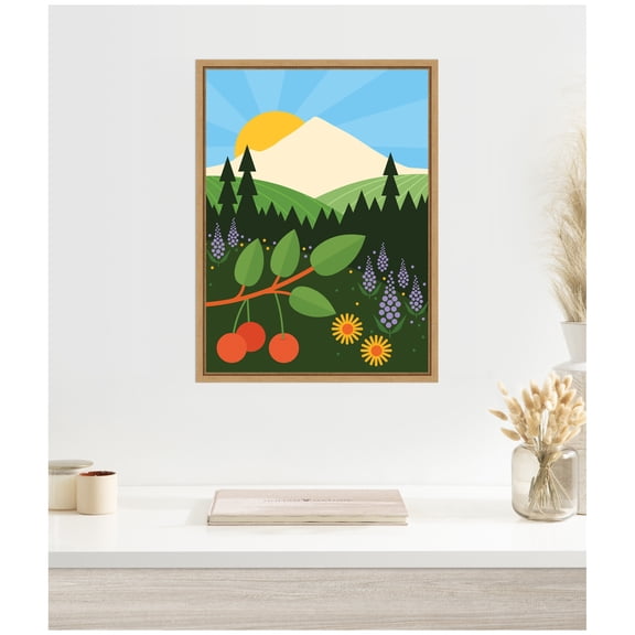 Kate and Laurel Mount Hood Framed Canvas Wall Art by Amber Leaders 18 x 24 Sylvie Natural, Whimsical, Landscapes, Nature Art for Wall Decor, Living Room, Bedroom