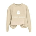 thumbnail image 3 of VKOYWKM Womens HalloweenSweatshirt Cute Spooky Ghost Graphic Sweatshirts Crewneck Long Sleeve Fall Pullover Tops Halloween Party Outfits for Women, 3 of 8