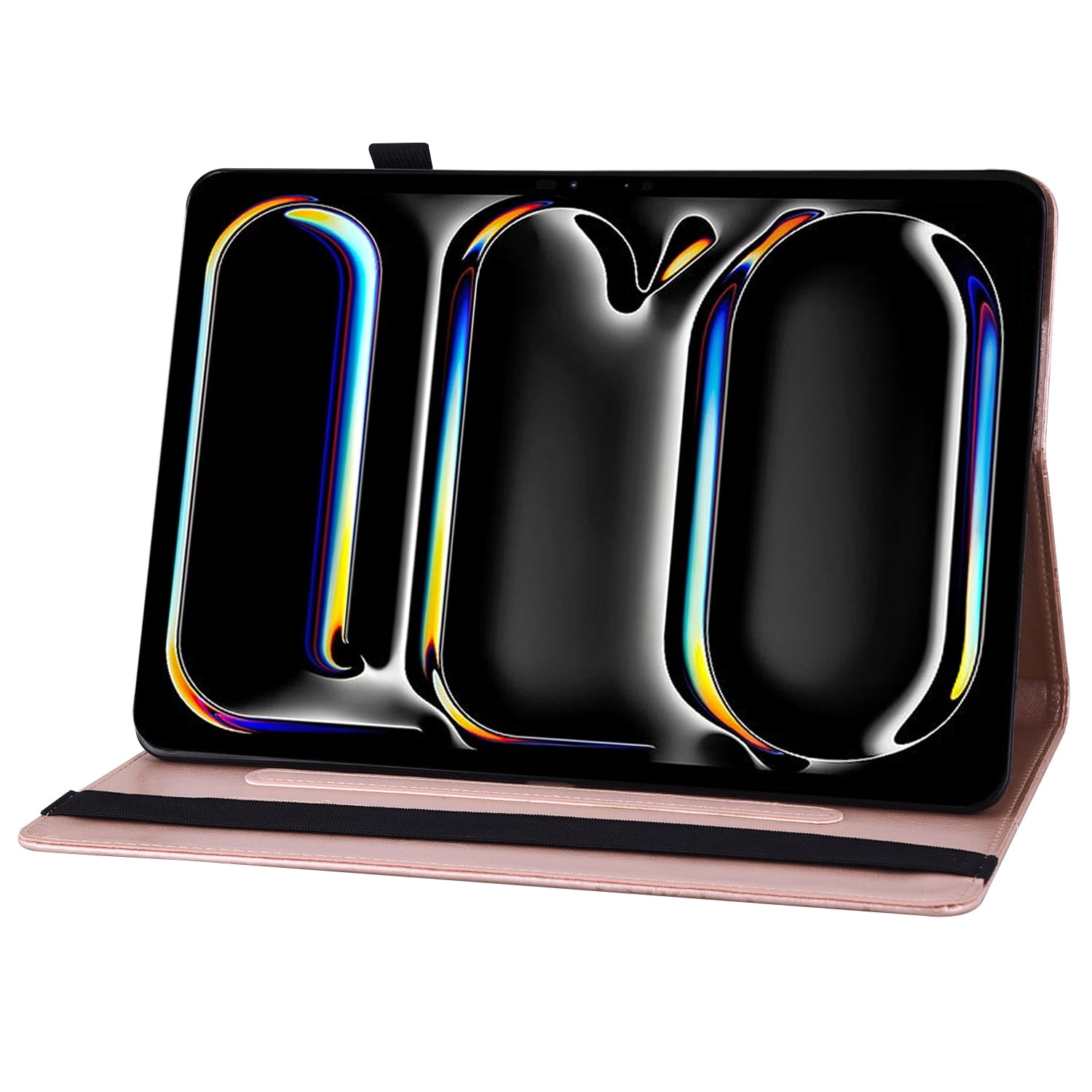Allytechgroup iPad Pro 11 Case Cover, Stylish Big Butterfly Design PU Leather Smart Cover Auto Sleep Wake Pencil Holder Flip Stand Shockproof Bumper Case for Apple iPad Pro 11" 2024 M4, Rosegold