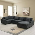 thumbnail image 3 of Harper & Bright Designs U-Shaped Sectional Sofa Set with Ottoman, Reversible Modular Chenille Couch with Cup Holders & USB Ports, 6 Seat Wide Seating Sofa with Hidden Storage Armrests, Black, 3 of 17