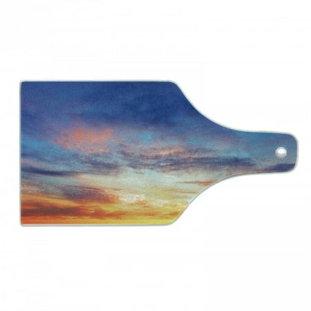 

Landscape Cutting Board Concept of Colorful Vivid Evening Sky During Sunset Cloudscape Scenic View Decorative Tempered Glass Cutting and Serving Board Wine Bottle Shape Orange Blue by Ambesonne