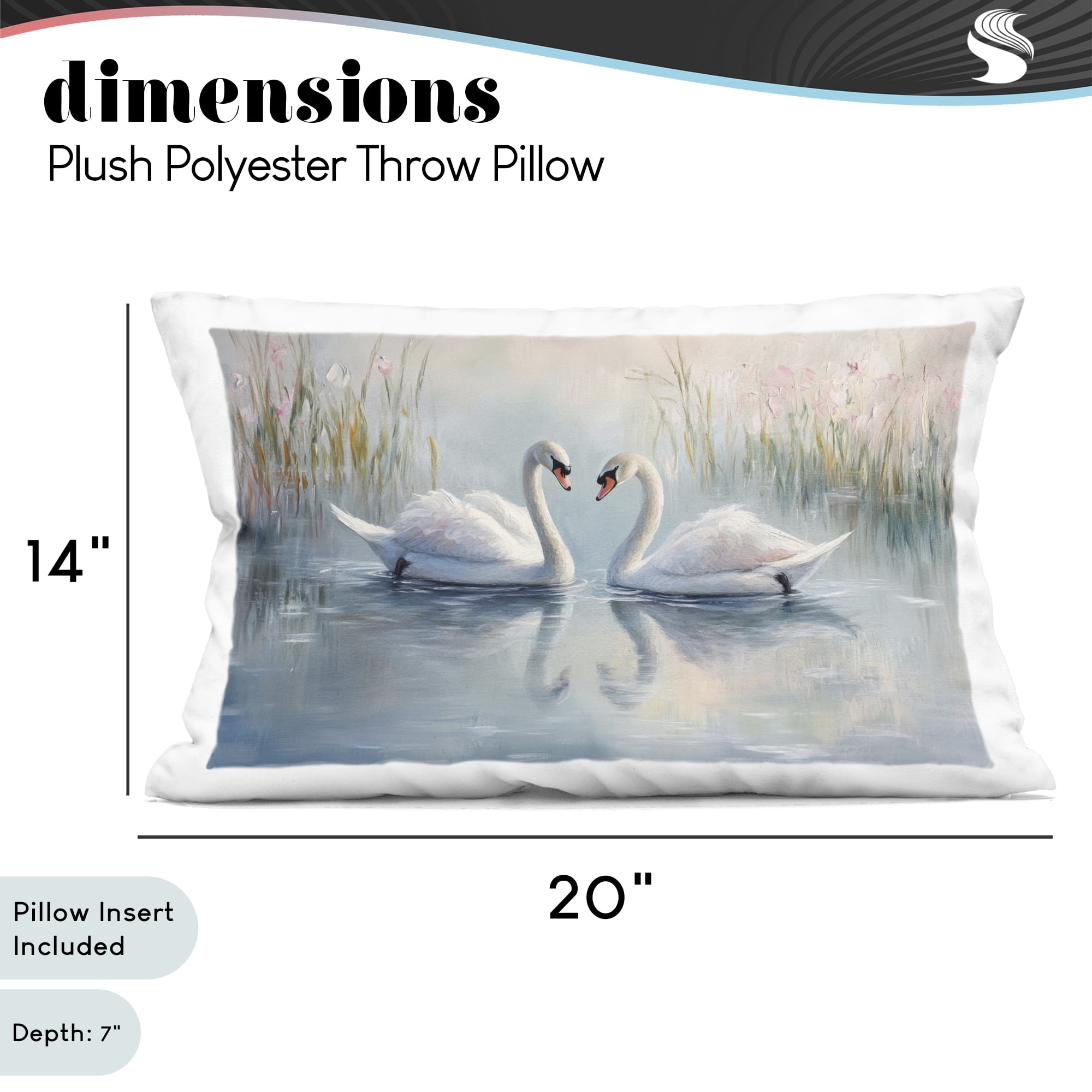 Stupell Industries Simple Swan Reflections Decorative Printed Throw Pillow, design by Petal Prints Design, 14 x 7 x 20