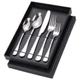 thumbnail image 1 of Juego de 5 cubiertos de acero inoxidable, cuchillos, tenedores y cucharas para camping, picnic, utensilios de cocina y estuche. Plata, 1 of 8